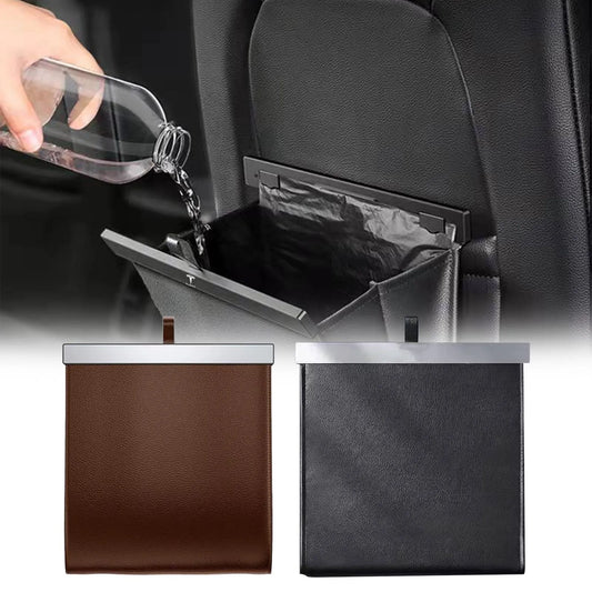 Waterproof leather car trash bag