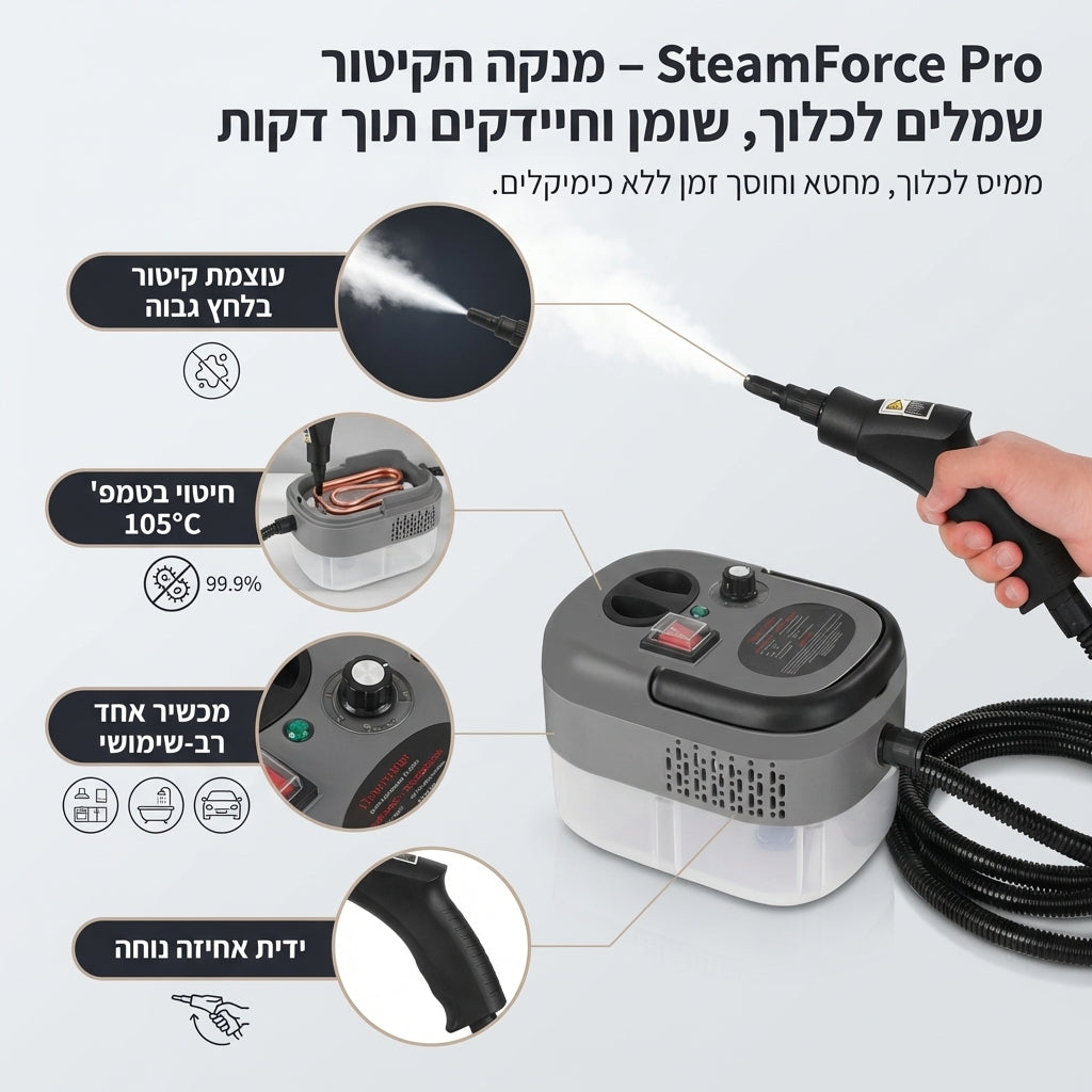 SteamForce Pro – מנקה הקיטור שמעלים לכלוך, שומן וחיידקים תוך דקות