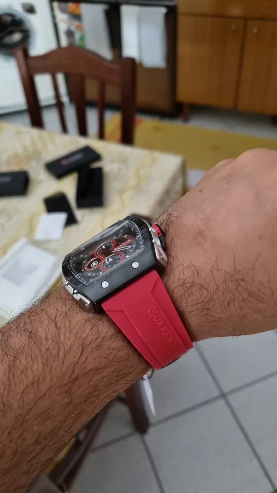 שעון כרונוגרף מרובע לגברים – רצועת סיליקון, שישה צבעים