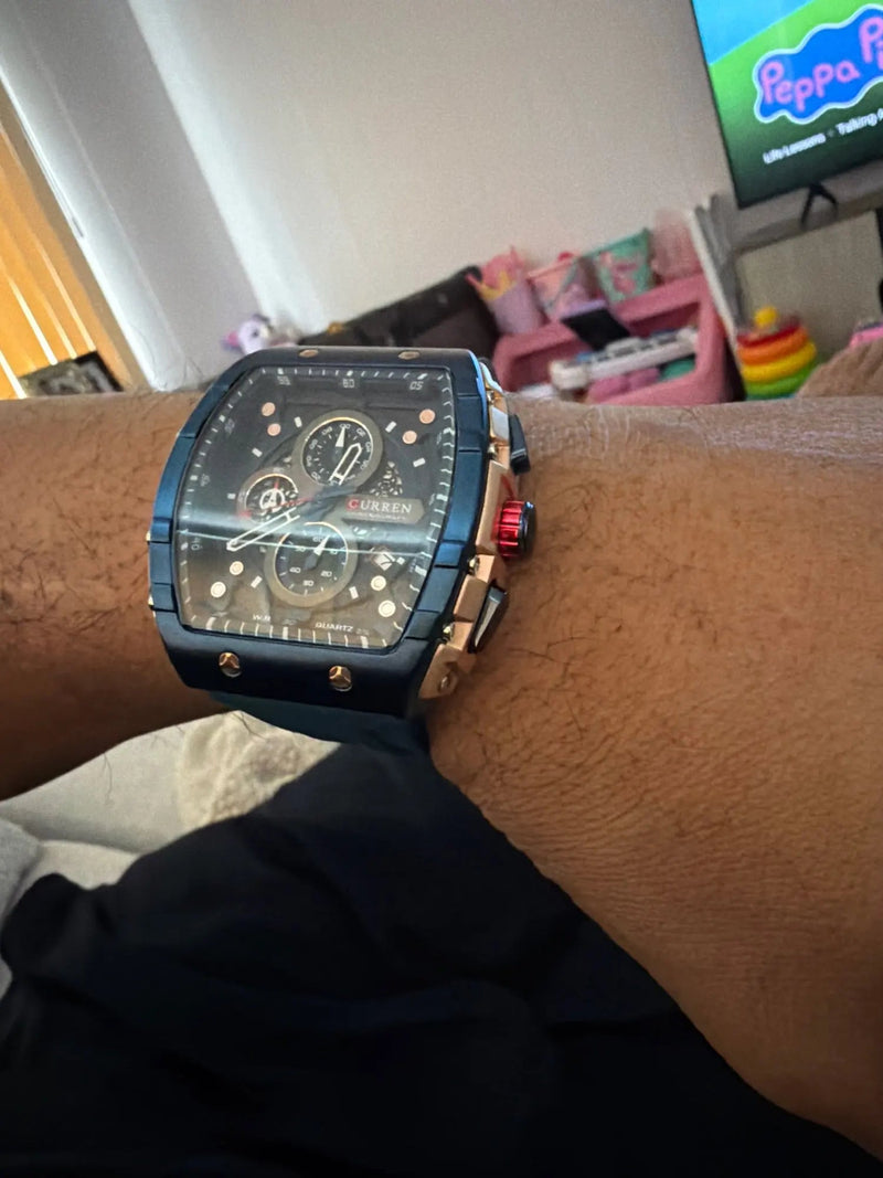 שעון כרונוגרף מרובע לגברים – רצועת סיליקון, שישה צבעים