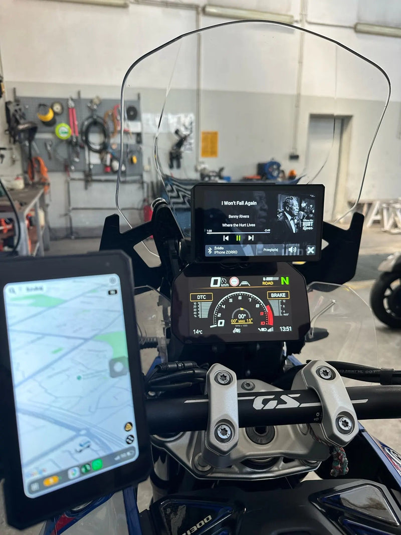 RideCast Pro – מסך CarPlay חכם לאופנוע 5 אינץ' | הכידון שלך נהיה חכם